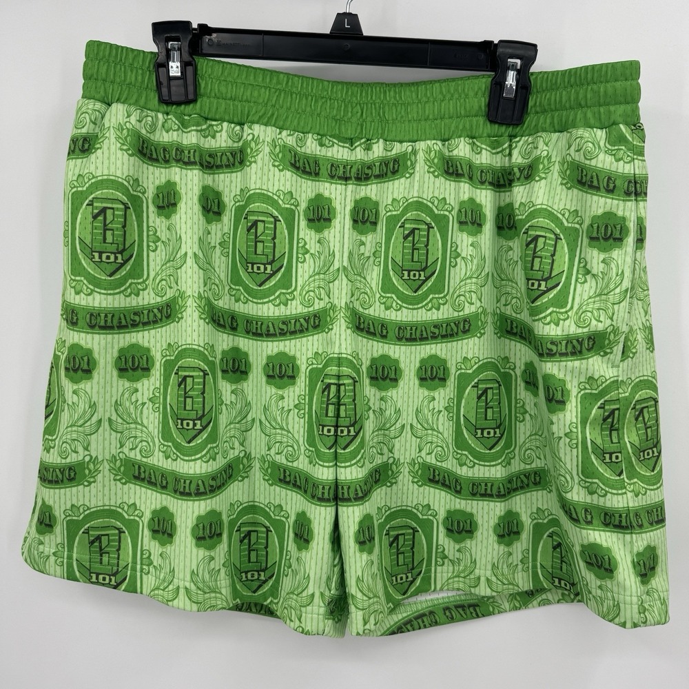 Baseball Lifestyle 101 Mens Mesh Shorts L Bag Chaser Green Cash Money NEW